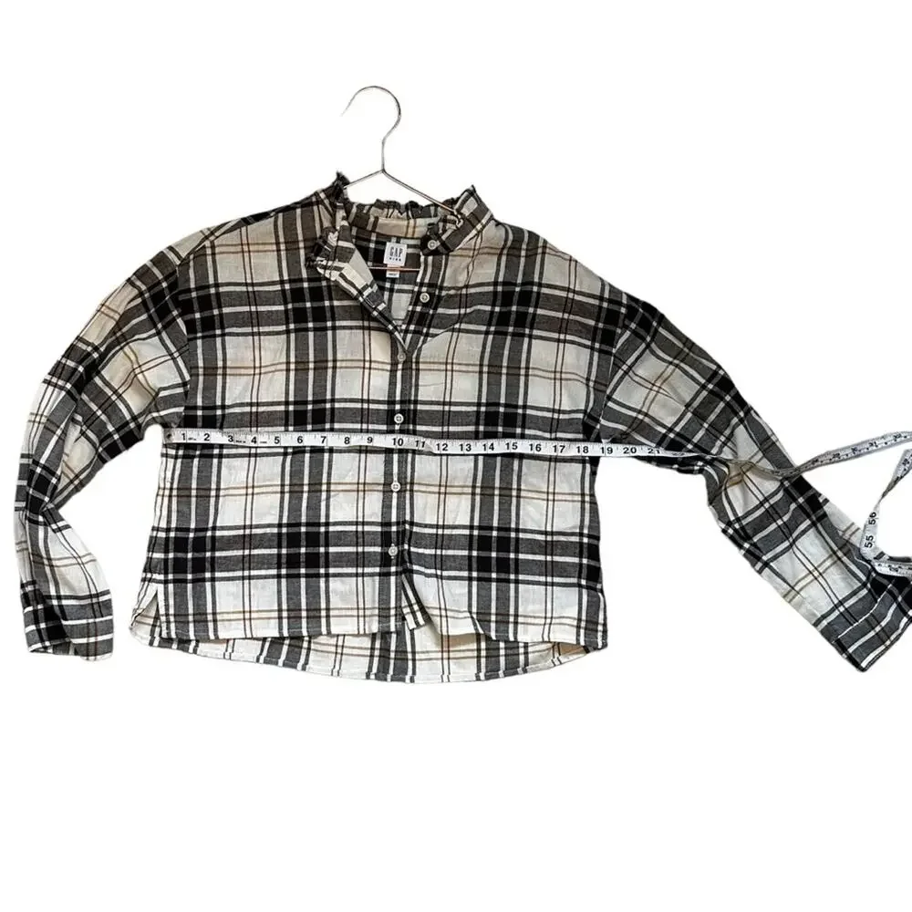 GAP kids light  Flannel ruffle neck button down  Shirt size XL 12